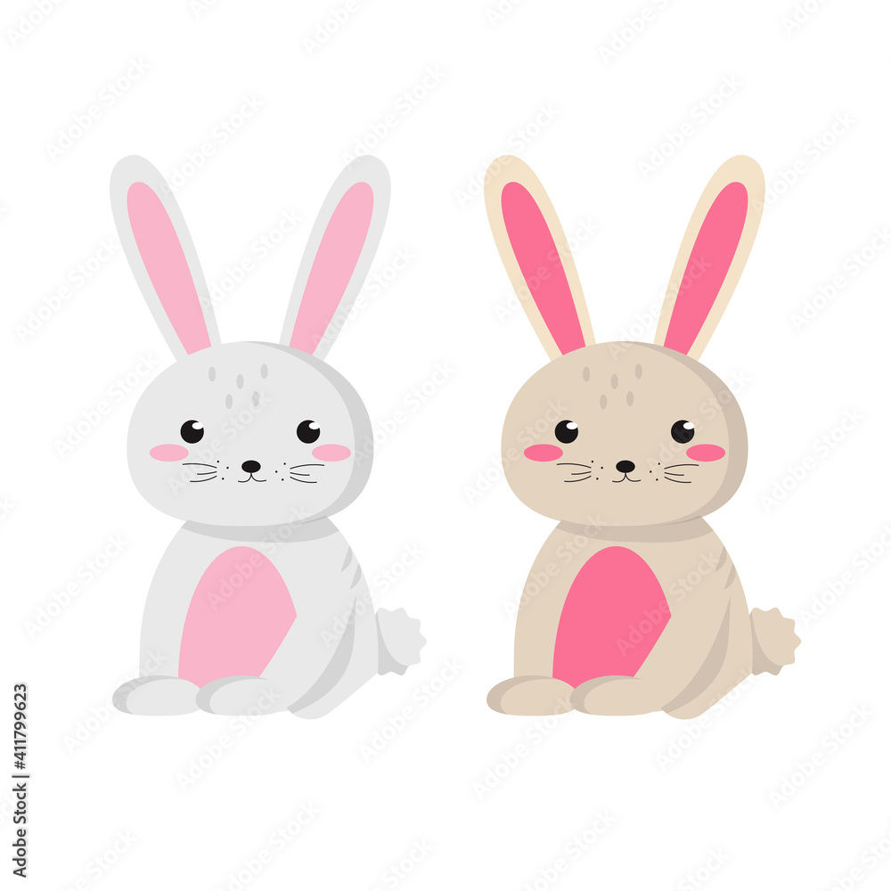 Easter bunny. Cute cartoon spring rabbit character illustration.Vector illustration