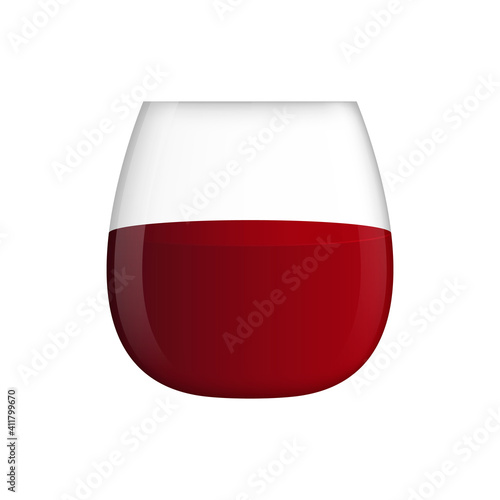 Stemless wine glass with red wine. Transparent glass. Vector clipart on clear white background. Isolated illustration.