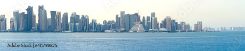 Background image of Qatar capital city skyline,