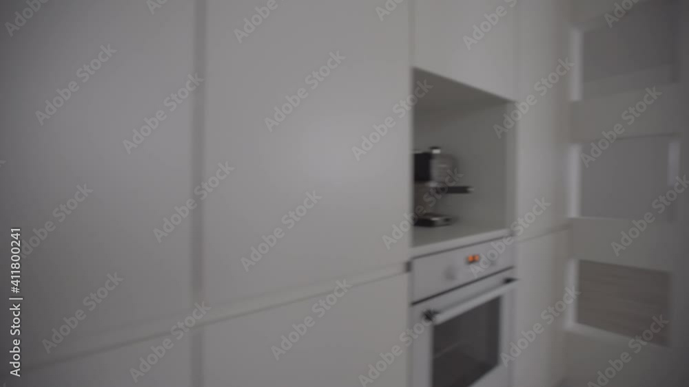 Overview on new luxury new kitchen in scandinavian style in apartment Overview on new luxury new kitchen in scandinavian style in apartment