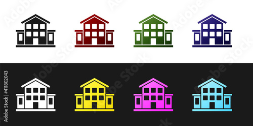 Set House icon isolated on black and white background. Home symbol. Vector.