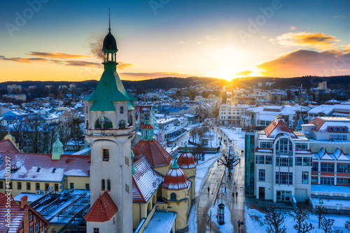 Beautiful cityscape of Sopot city at snowy winter. Poland
