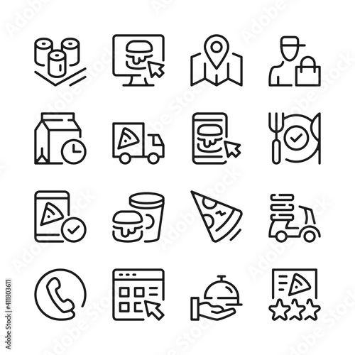 Food delivery line icons set. Modern graphic design concepts, simple outline elements collection. Vector line icons