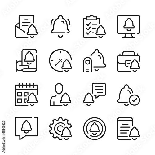 Notification line icons set. Bell symbols. Modern graphic design concepts, simple outline elements collection. Vector line icons