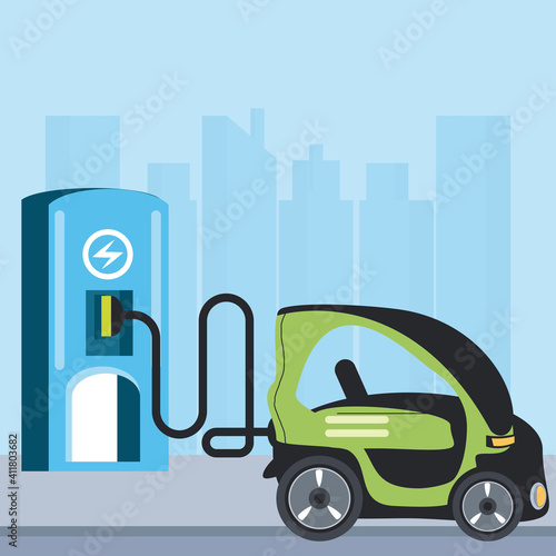 electric car charging station pump service city scene © djvstock