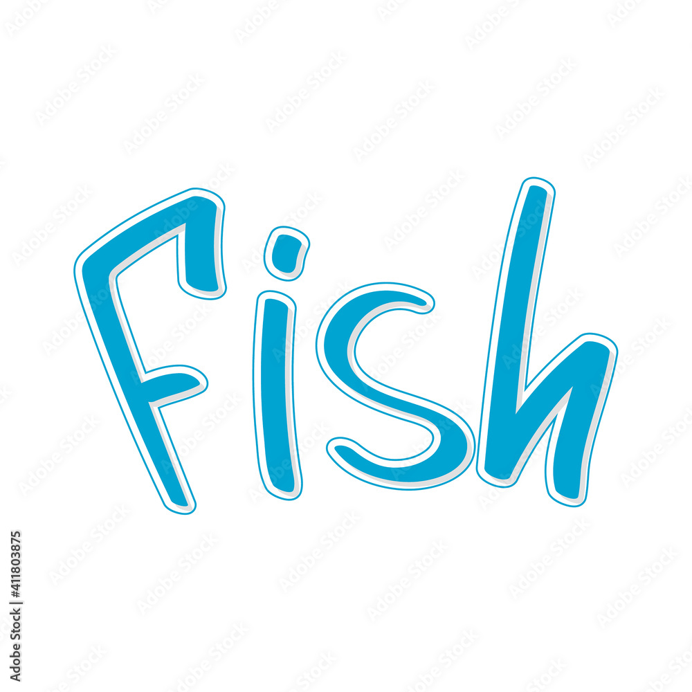 Vector lettering of the word fish. Blue handwritten inscription on a white background. Vector lettering of the word fish. Blue handwritten inscription on a white background.