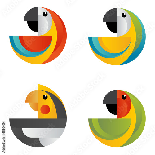 Collection of tropical parrots,  vector illustration. Icon, logo.