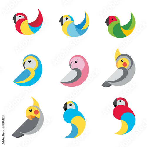 Set of tropical parrots  flat vector illustration