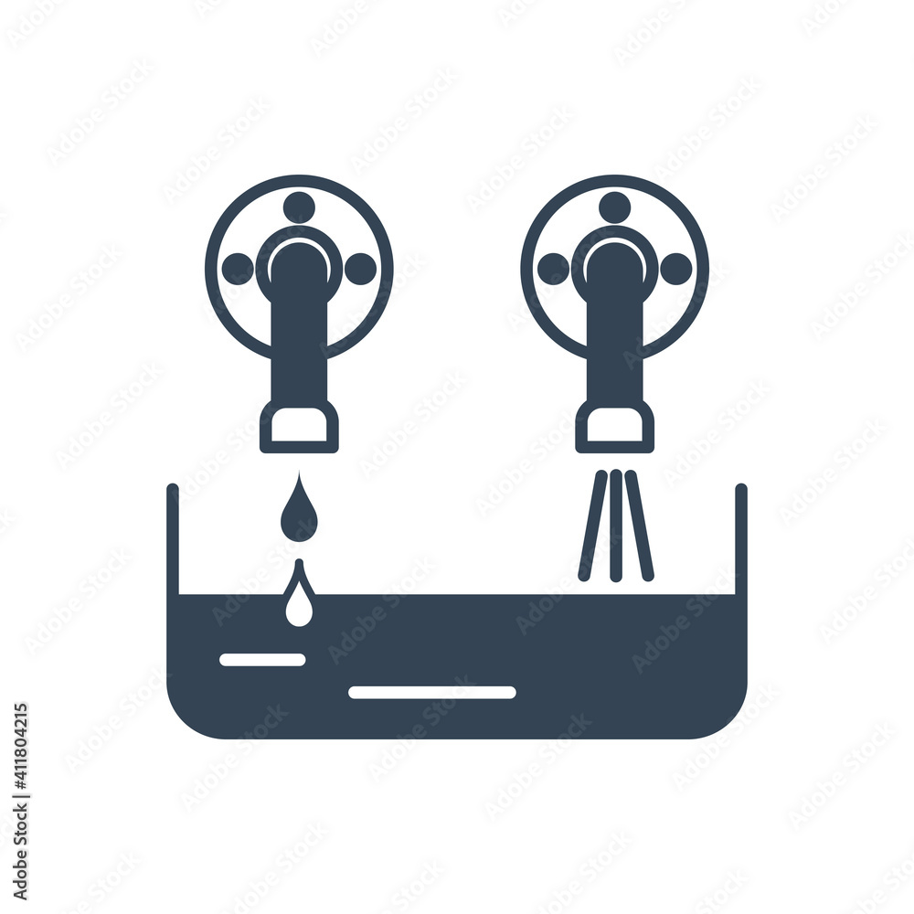 Vector black icon pouring water from a tap and mixing Vector black icon pouring water from a tap and mixing