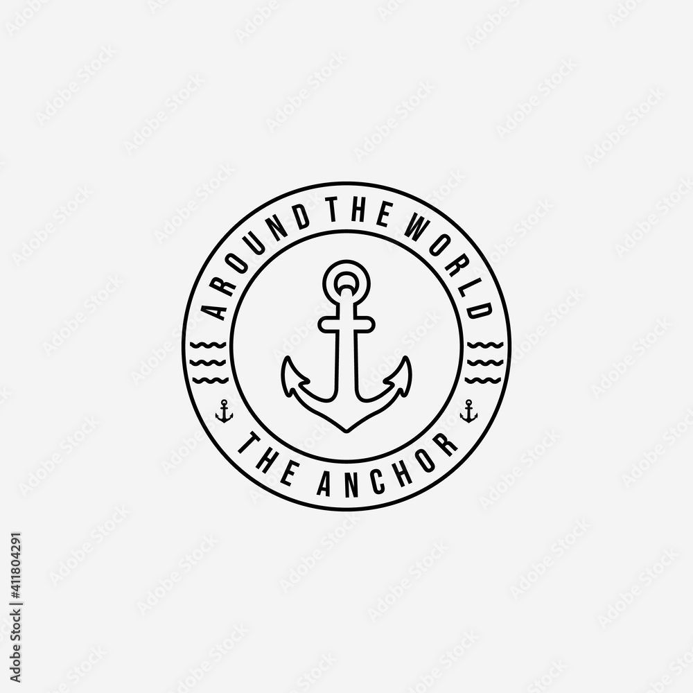 Emblem Line Art of Anchor Ship Logo Vector Design Illustration, Concept of Pirates and Coastguard Maritime Emblem Line Art of Anchor Ship Logo Vector Design Illustration, Concept of Pirates and Coastguard Maritime