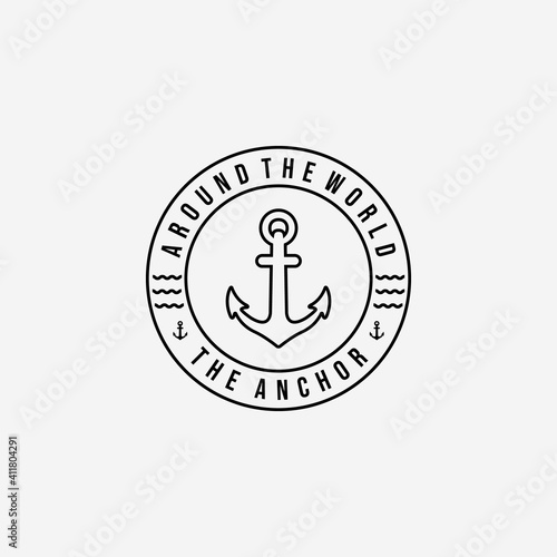 Emblem Line Art of Anchor Ship Logo Vector Design Illustration, Concept of Pirates and Coastguard Maritime