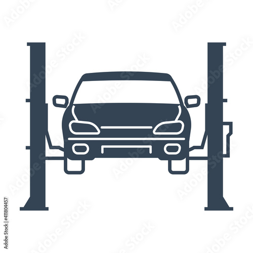 Vector black icon car repair lift, service, maintenance