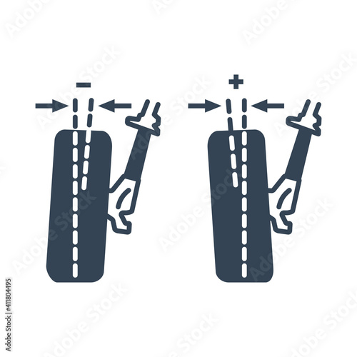 Vector black icon car service, wheel alignment, camber angle