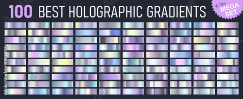 Best mega set of Trendy gradients, consisting of collection 100 holographic glossy rectangles. Abstract Template for Social Media Design. Rainbow gradient