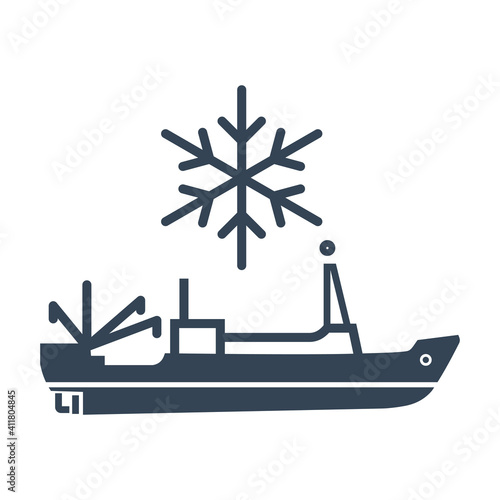 Vector black icon sea refrigerator ship, trawler, seiner