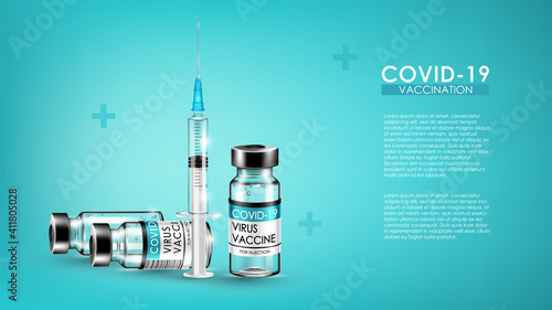 Vaccine for Coronavirus disease COVID-19 infection medical vaccination with typography and copy space. Official name for Coronavirus disease named COVID-19, background vector illustration