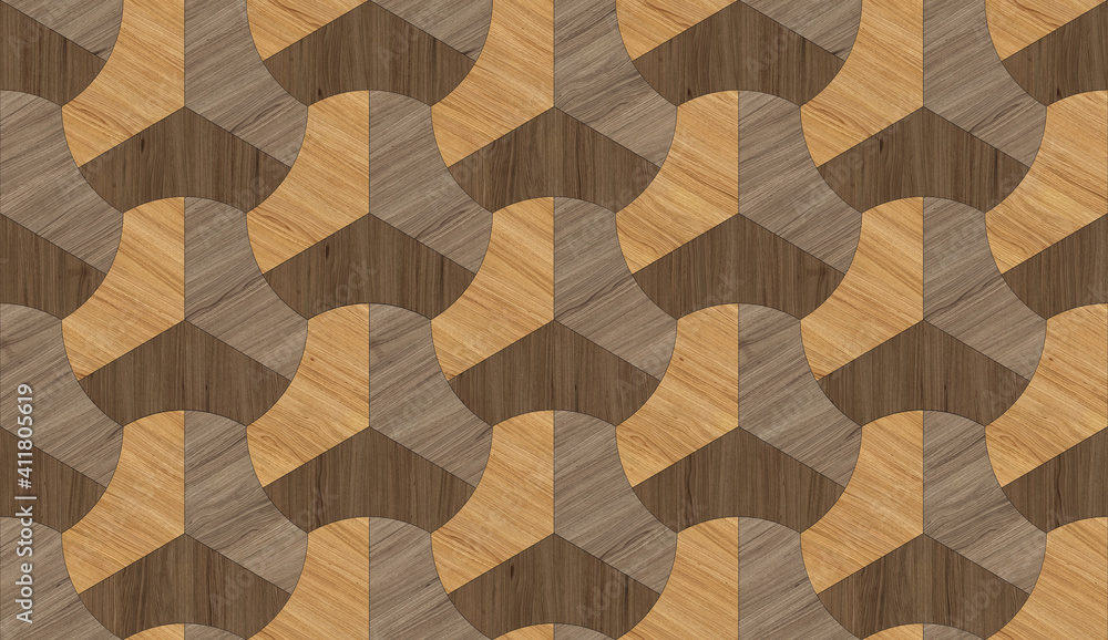 Artistic parquet. Design floor for a modern interior. Art nouveau