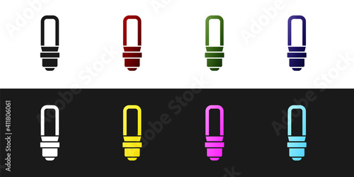 Set LED light bulb icon isolated on black and white background. Economical LED illuminated lightbulb. Save energy lamp. Vector.