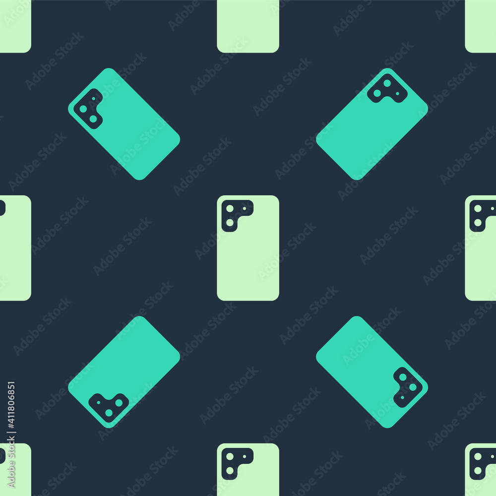 Green and beige Smartphone, mobile phone icon isolated seamless pattern on blue background. Vector. Green and beige Smartphone, mobile phone icon isolated seamless pattern on blue background. Vector.