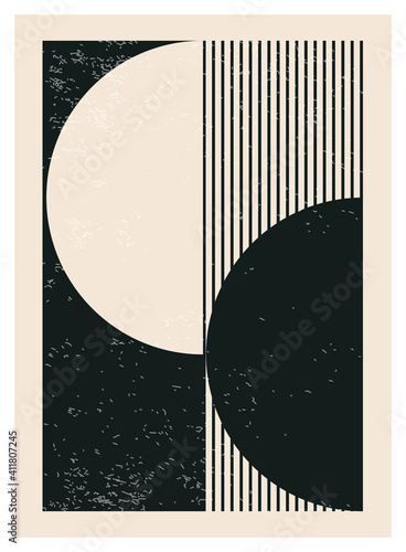 Minimal 20s geometric design poster, vector template with primitive shapes