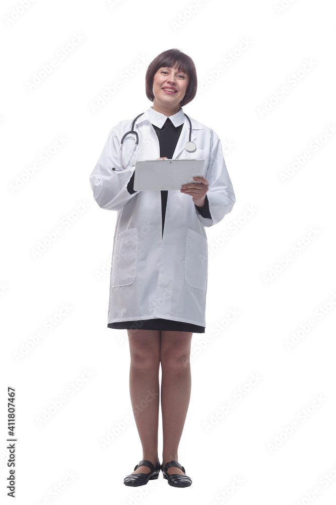 female doctor with a digital tablet . isolated on a white background. female doctor with a digital tablet . isolated on a white background.
