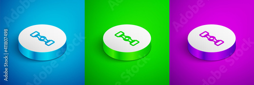 Isometric line Chassis car icon isolated on blue,green and purple background. White circle button. Vector.