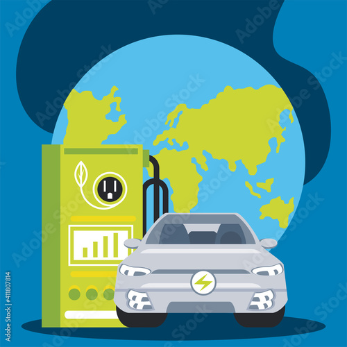 electric car charging station with a plug in world