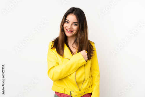 Young caucasian woman isolated on white background celebrating a victory