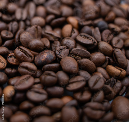 Background image with roasted brown coffee beans