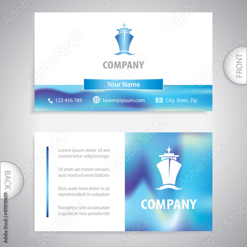 Business card template. Symbol cargo container ship. Transport and logistics freight centers for export and import.