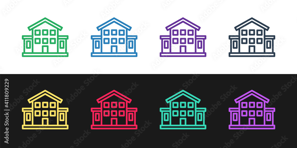 Set line House icon isolated on black and white background. Home symbol. Vector.