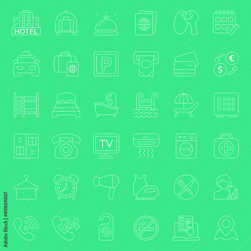 Set of hotel services icons. Vector illustration Set of hotel services icons. Vector illustration