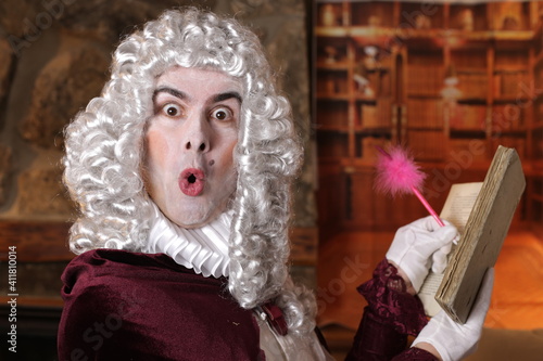 Plakat w ramie Surprised man taking notes with baroque style 