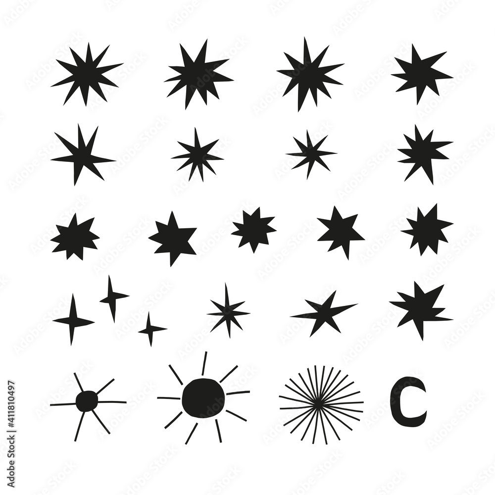 Star shapes black and white vector clip art set. Cosmic starry design isolated elements. Abstract geometric space clip-art. Celestial doodle and paper cut shapes collection for kid and baby Star shapes black and white vector clip art set. Cosmic starry design isolated elements. Abstract geometric space clip-art. Celestial doodle and paper cut shapes collection for kid and baby