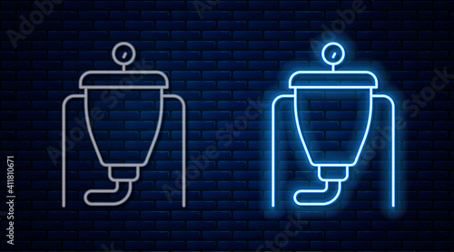 Glowing neon line Beer brewing process icon isolated on brick wall background. Vector.