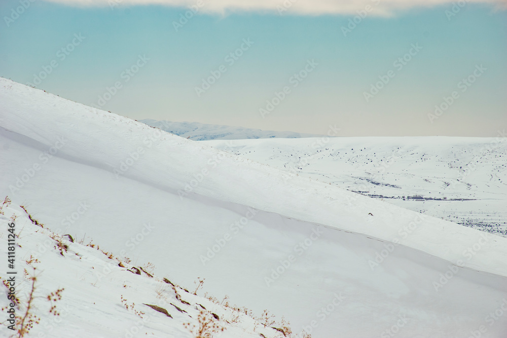 track in the winter mountains