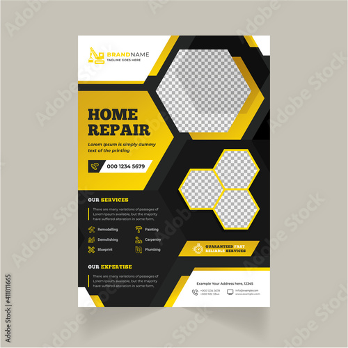 Creative Construction tools cover a4 Flyer Template Design | Construction Brochure Cover, Poster