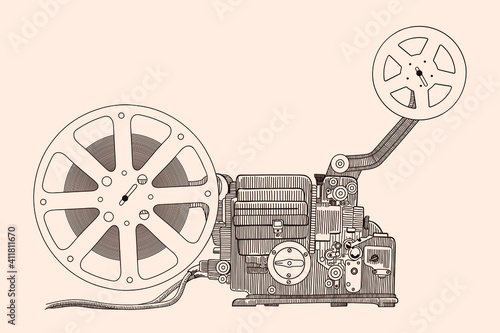 Retro cinema projector for showing the film on the screen.