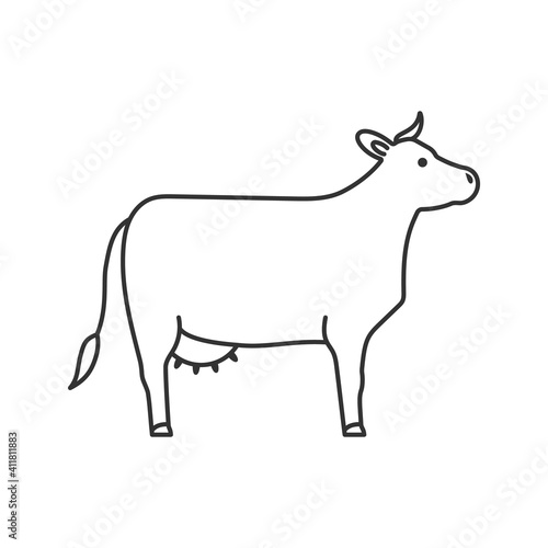 Cow side view linear outline empty sign vector illustration.