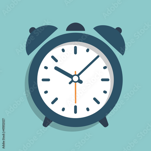 Wake up retro alarm clock. Flat vector Illustration with shadow. Cartoon clock icon symbol.