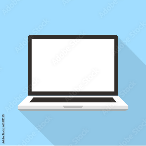 Laptop flat vector icon. Personal computer isolated on background. Portable laptop mock up with long shadow. Vector Illustration.