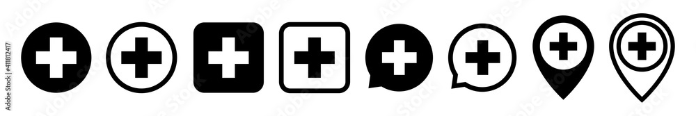Medical cross vector icon. Set of medical signs isolated on white background. Plus flat vector icon. Medical cross vector icon. Set of medical signs isolated on white background. Plus flat vector icon.