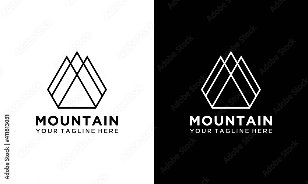Simple modern mountain adventure logo design vector template on a black ...