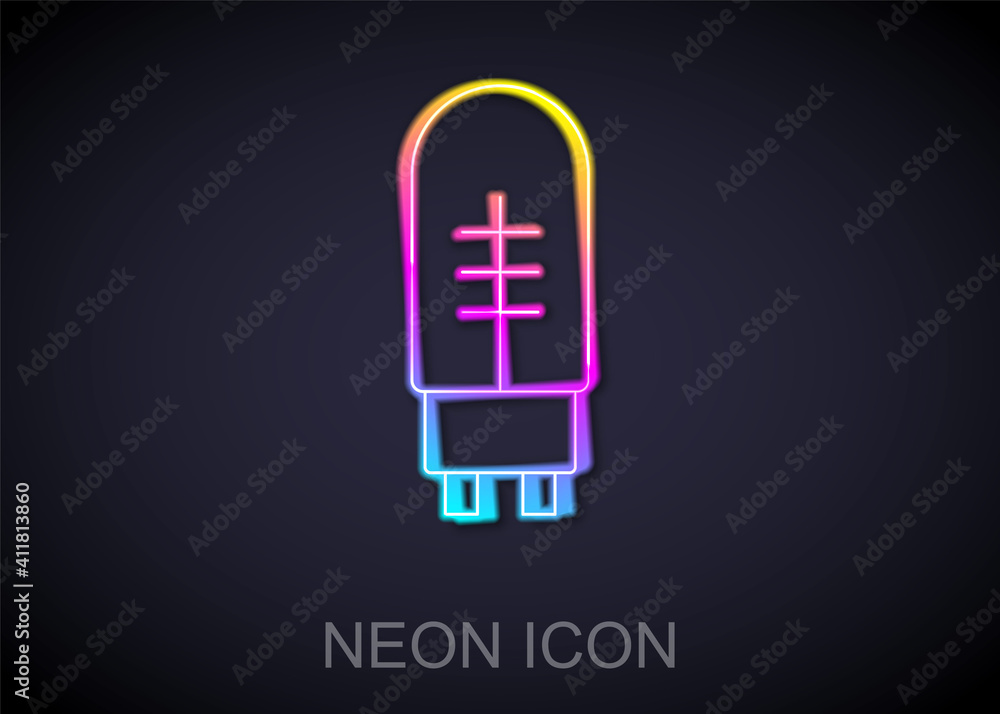 Glowing neon line Light emitting diode icon isolated on black background. Semiconductor diode electrical component. Vector. Glowing neon line Light emitting diode icon isolated on black background. Semiconductor diode electrical component. Vector.