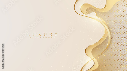 Abstract yellow luxury background with golden line , Realistic paper cut style 3d. vector illustration. photo