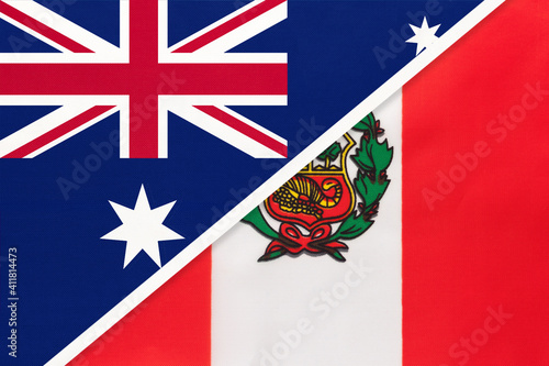 Australia and Peru, symbol of national flags from textile.