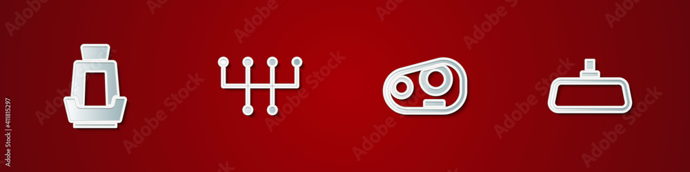 Set Car seat, Gear shifter, headlight and mirror icon. Vector. Set Car seat, Gear shifter, headlight and mirror icon. Vector.