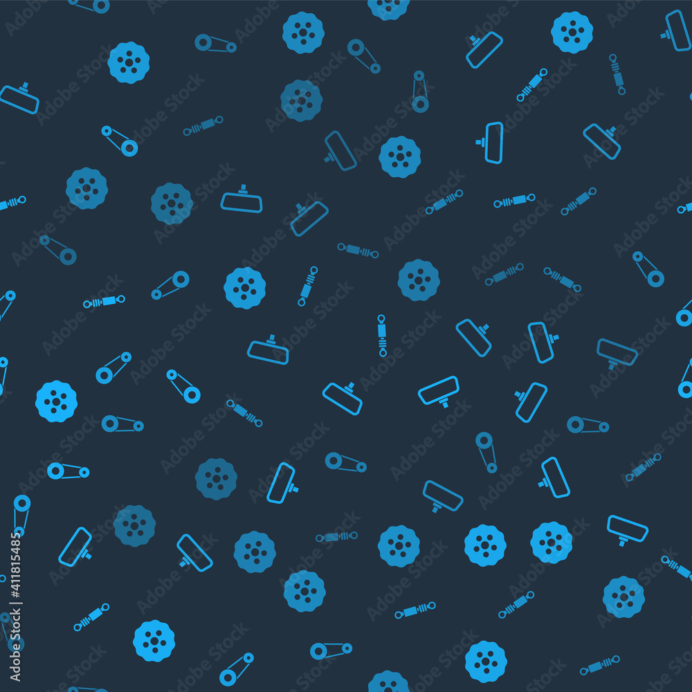 Set Gear, Car mirror, Shock absorber and Timing belt kit on seamless pattern. Vector. Set Gear, Car mirror, Shock absorber and Timing belt kit on seamless pattern. Vector.