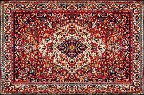 Old Red Persian Carpet Texture, abstract ornament photo