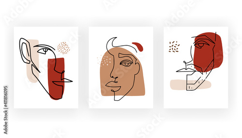 Woman faces Continuous one line drawing style. Modern Trendy minimal portrait. Simple femenine chick portrait